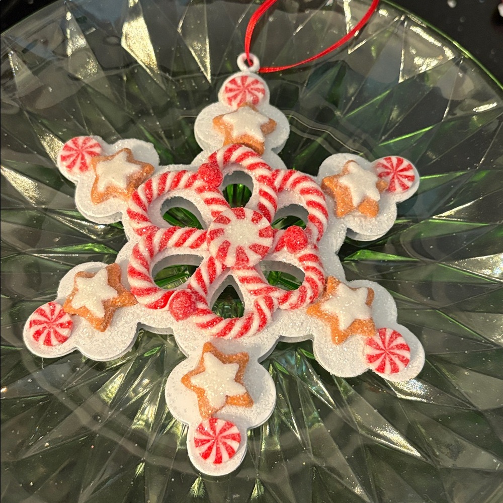 SET/3 Sugar Sparkle Candy Land Peppermint Gingerbread Star Snowflake Ornaments - Picture 5 of 6